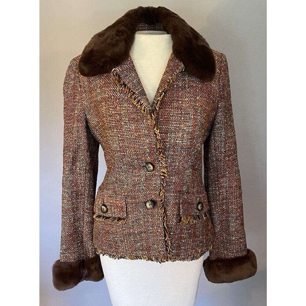 VTG Penny Lane‎ Sz 6 Bloomingdale’s Jacket Silk Rabbit Fur Mob Wife Blazer City